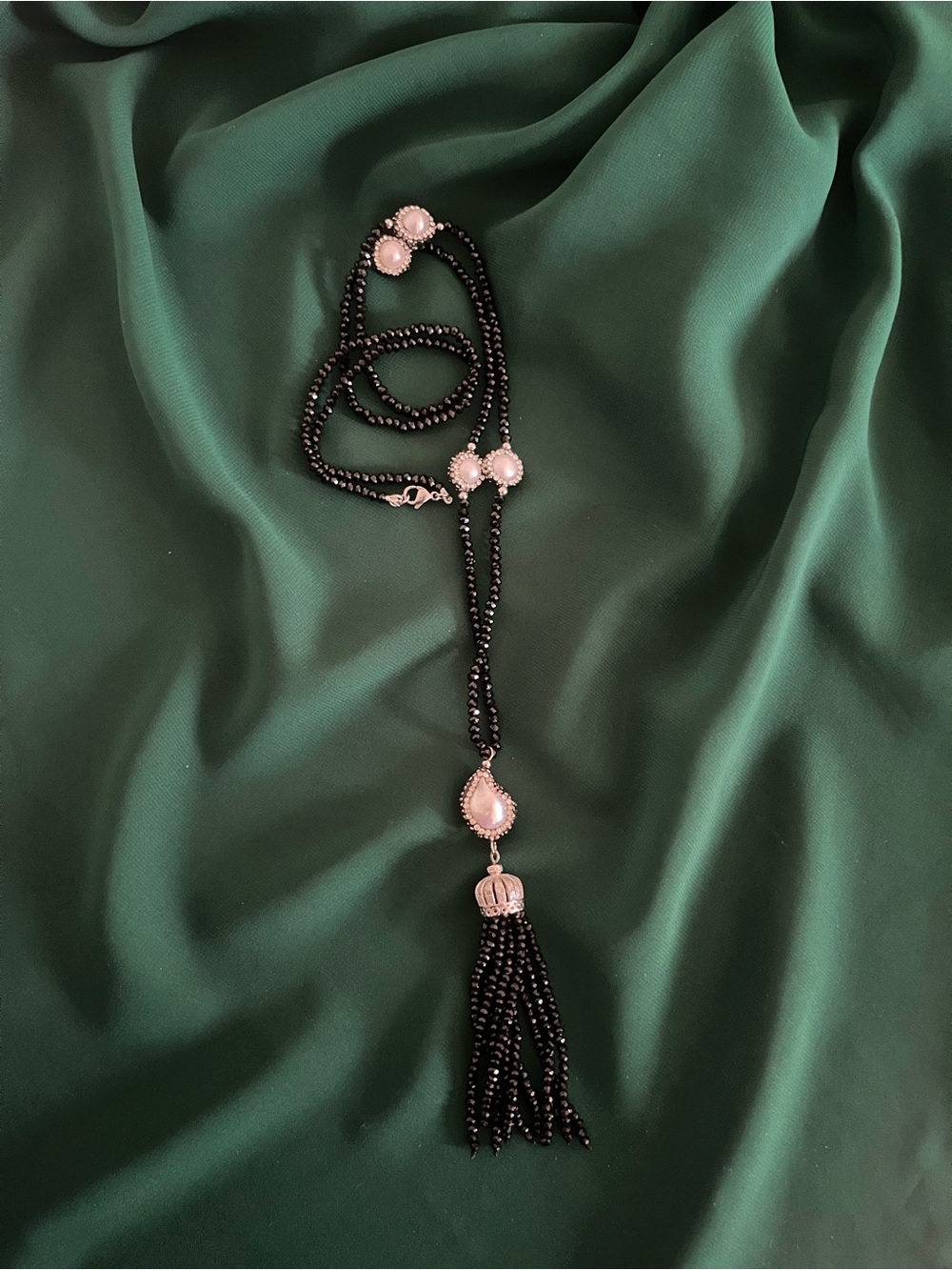 Chic Black Beaded Tassel Necklace